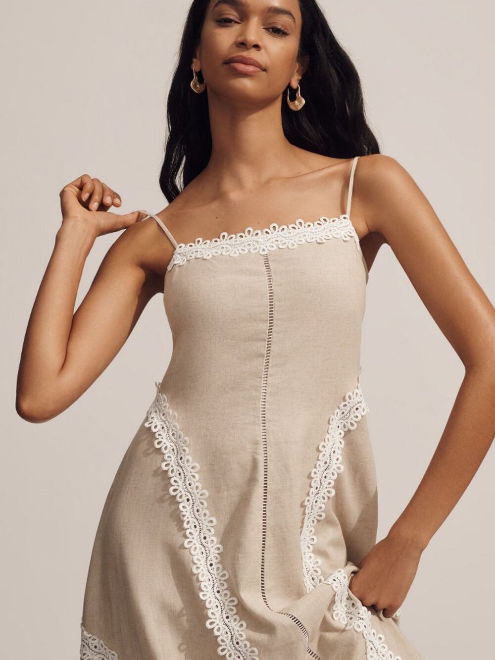 Lace Linen Blend Midi Dress